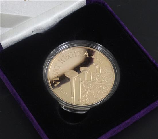 A cased Royal Mint 2006 Queen Elizabeth II 80th birthday gold proof crown, no. 1167/2750.